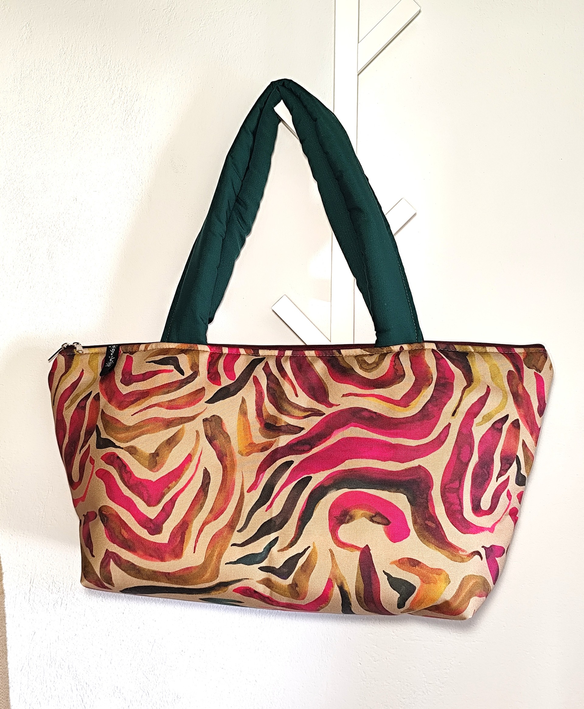 Puffer Tote bag large pink waves